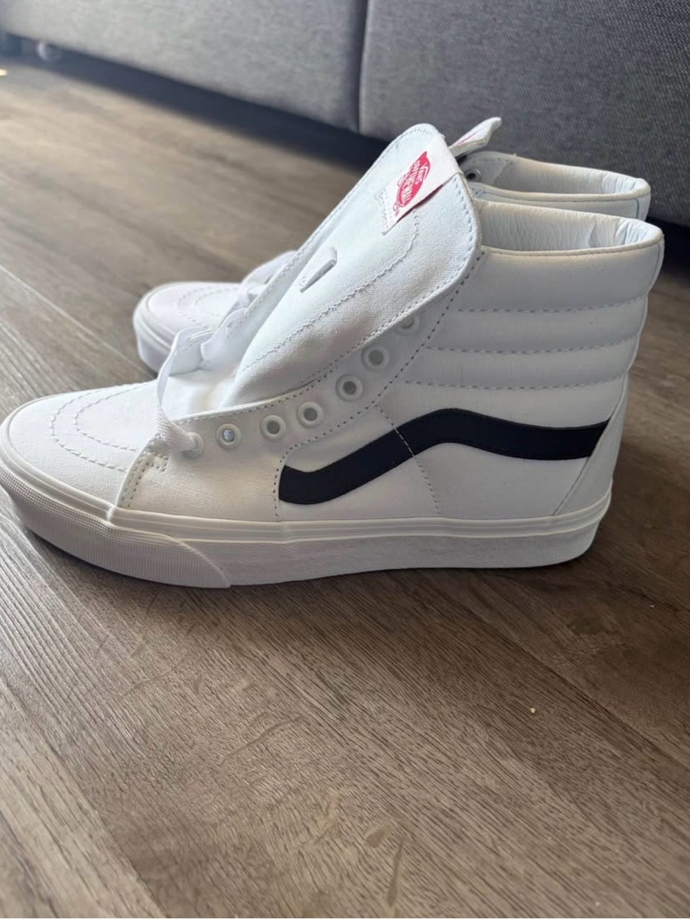 Vans White High-Top Sneakers with Black Side Wave